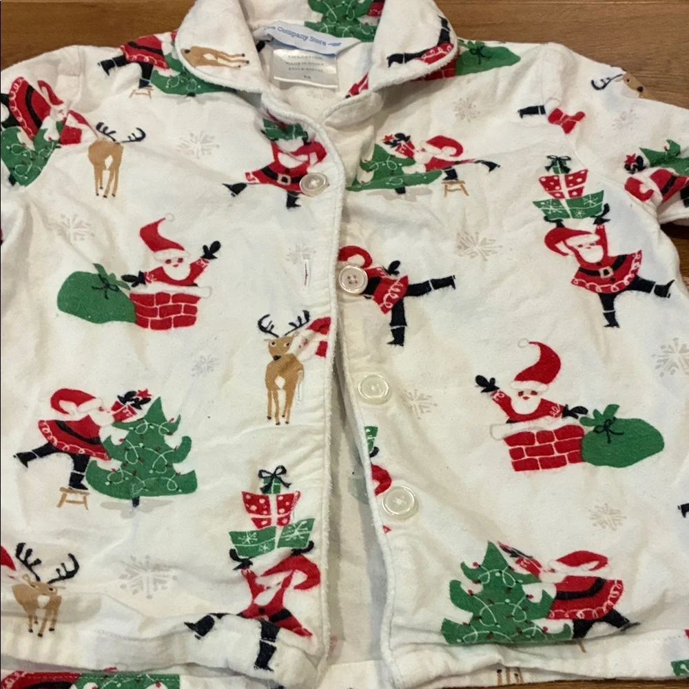 The Company Store Kids 100% Cotton Flannel Pajama‎ Set - White, Santa Reindeer